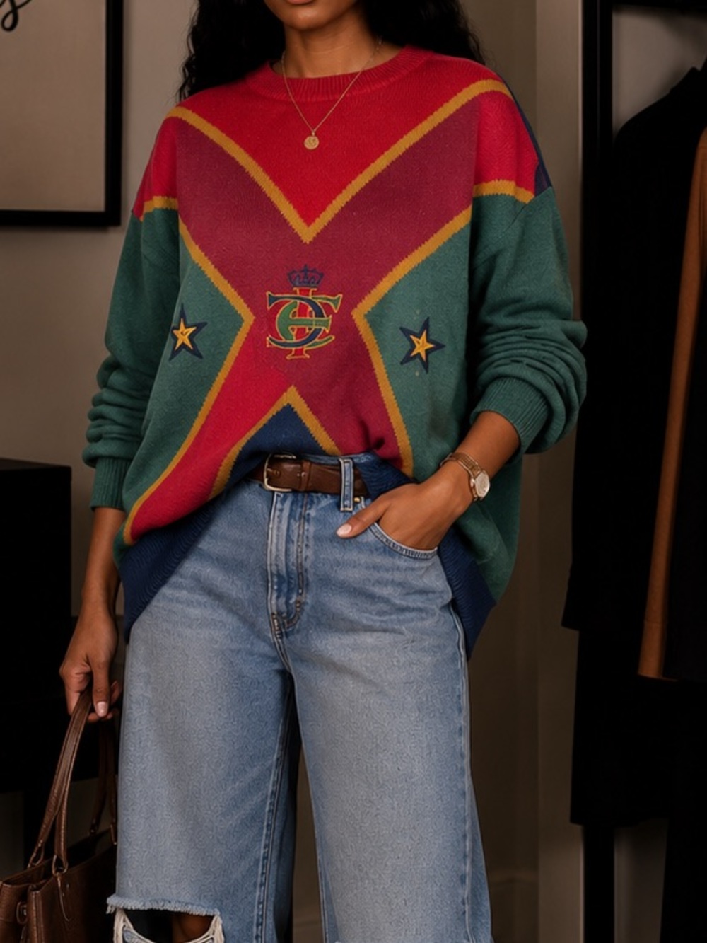 Iceberg Colorful Crewneck Sweater - Red, Green, Navy